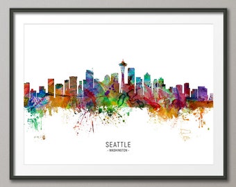 INSTANT DOWNLOAD Silhouette Landmark Poster Washington Printable Decor Seattle Pen Line Print Seattle Skyline Print Minimalist Wall Art