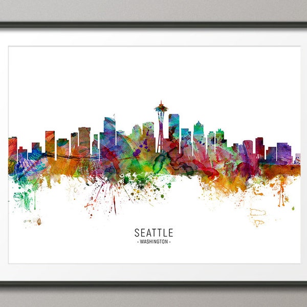 Seattle Skyline Washington, Cityscape Painting Art Print Poster CX (6531)