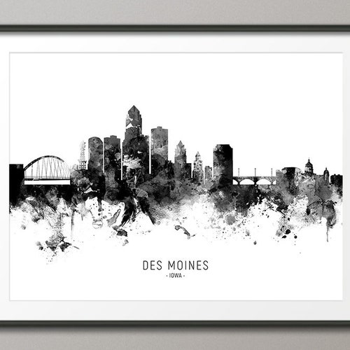 Des Moines Skyline Des Moines Iowa Cityscape Art Print Poster Etsy