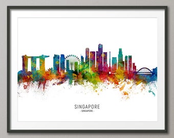 Singapore Skyline Singapore, Cityscape Painting Art Print Poster CX (6522)