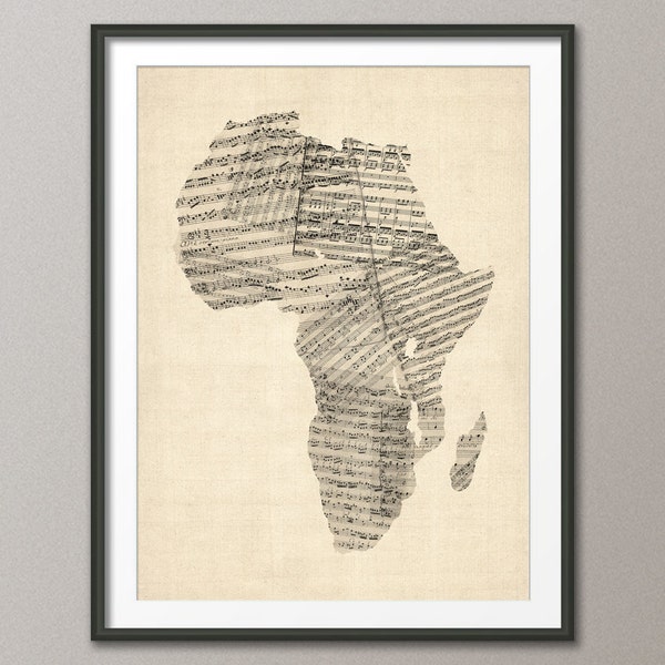 Africa Old Sheet Music Map, Art Print (342)