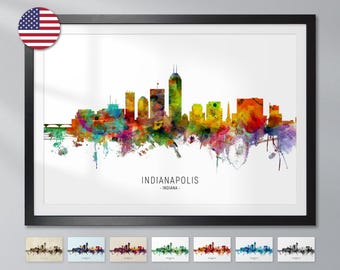 Póster con la impresión artística del horizonte de Indianápolis, Indiana, paisaje urbano - YX (6572)