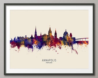 Annapolis Skyline Maryland, Cityscape Painting Art Print Poster LS (15132)