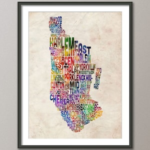 Manhattan New York Typographic Map, Art Print 887 image 1