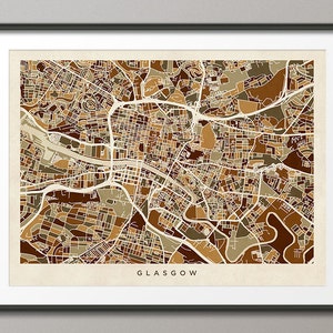 Mapa de Glasgow, Escócia, impressão artística do mapa de ruas da cidade de Glasgow (1546)