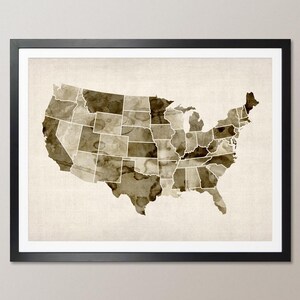 Watercolor United States Map (USA), Art Print (532)