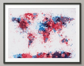 Paint Splashes Map of the World Map, Art Print (148)