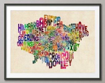 London Map, Typography Text Map of London England, Art Print (294)