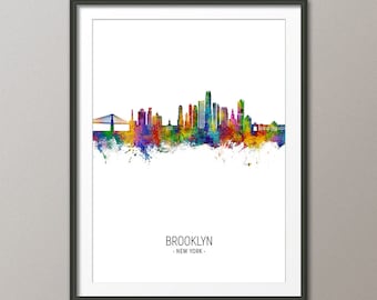 Brooklyn Skyline, Brooklyn New York Cityscape Art Print Poster Portrait (29274)