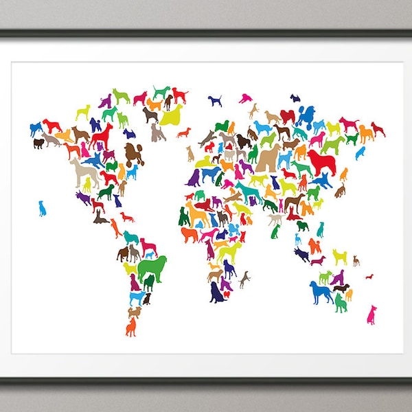Dogs Map of the World Map, Art Print (1141)