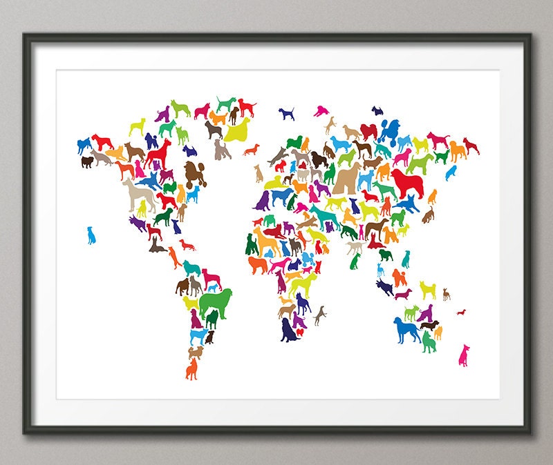Dogs Map of the World Map Art Print 1141 - Etsy