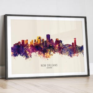 Skyline de la Nouvelle-Orléans en Louisiane, affiche d'impression d'art peinture paysage urbain LX (15137)