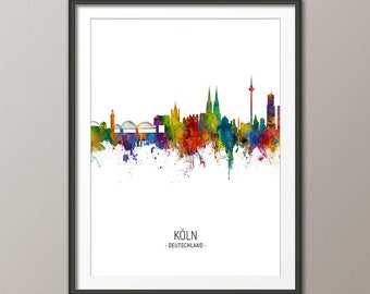 Cologne Skyline, Cologne Germany Cityscape Art Print Poster Portrait (4978)