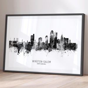 Winston-Salem Skyline North Carolina, Cityscape Painting Art Print Poster BX (16214)