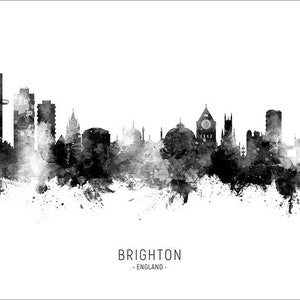 Brighton Skyline, Brighton England Cityscape Art Print Poster 15999 Include City Name