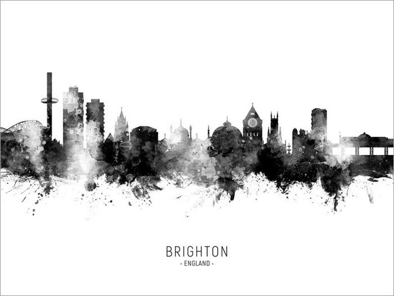 Brighton Skyline, Brighton England Cityscape Art Print Poster 15999 Include City Name