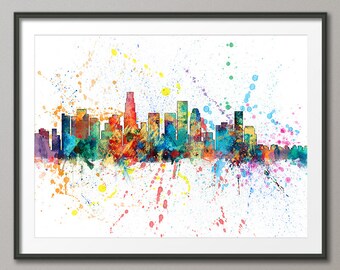 Los Angeles Skyline, Los Angeles California Cityscape Art Print (1962)