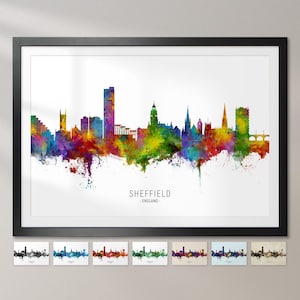 Sheffield Skyline England, Stadtansicht Malerei Kunstdruck Poster CX (16037)
