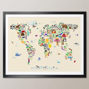 Tierkarte der Welt, Weltkarte für Kinder, Kunstdruck Poster (612)