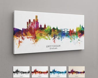 Amsterdam Skyline Netherlands, Box Canvas Art Print (6605)