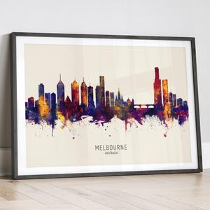 Melbourne Skyline Austrália, pintura de paisagem urbana, pôster de impressão artística LX (14978)