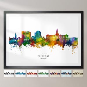 Cheyenne Skyline Wyoming, affiche d'impression d'art peinture paysage urbain CX (26348)