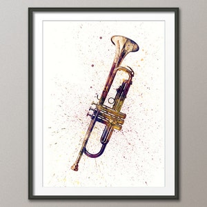 Trumpet, Abstract Watercolor Music Instrument Art Print 2000 image 1