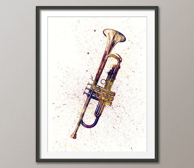 Trumpet, Abstract Watercolor Music Instrument Art Print 2000 image 1