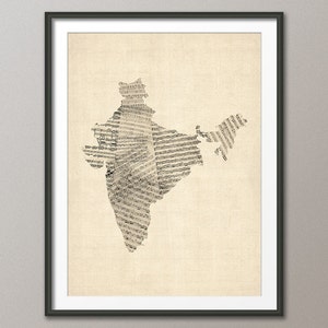 Indien Landkarte, Indien alte Notenmappe, Kunstdruck QX (2303)