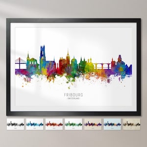 Fribourg Skyline Switzerland, Cityscape Painting Art Print Poster CX (6699)