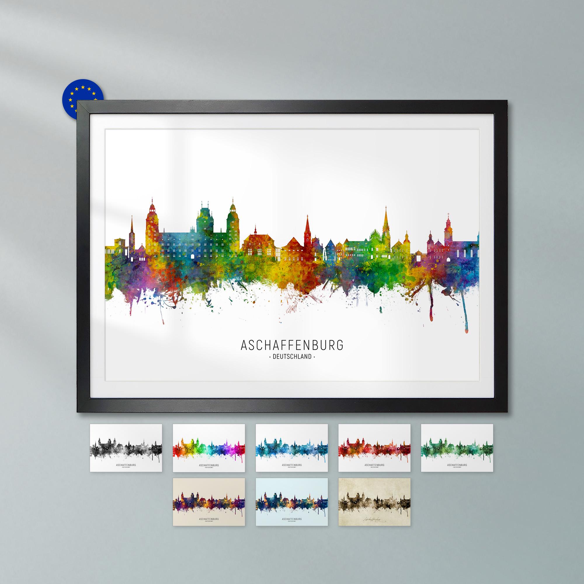 Aschaffenburg Skyline Deutschland, Poster Print Cityscape Art ZX