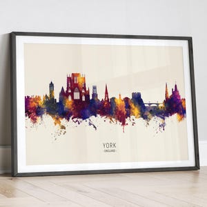 York Skyline England, Cityscape Painting Art Print Poster LX (15969)