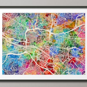 Mapa de Glasgow, Escócia, impressão artística do mapa de ruas da cidade de Glasgow (1543)