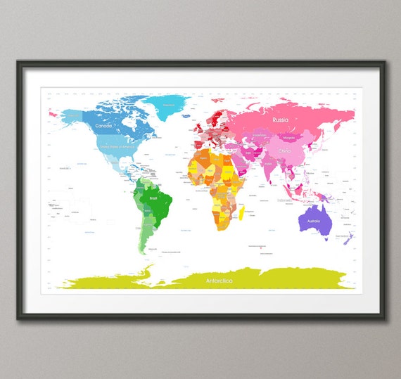 世界地図の政治地図、アートプリントポスター、24 x 36インチ LM (914