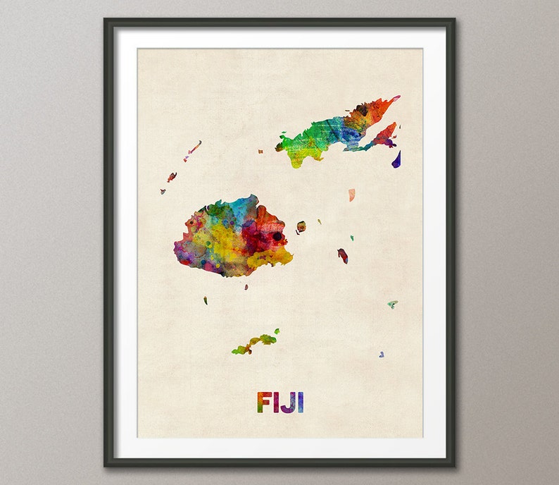 Fiji Islands Watercolor Map, Art Print 2479 image 1