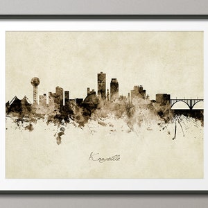 Knoxville Skyline Tennessee, Cityscape Art Print Poster Vintage Sepia (9075)