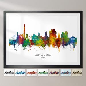 Northampton Skyline England, Stadtansicht Gemälde Kunstdruck Poster CX (6624)
