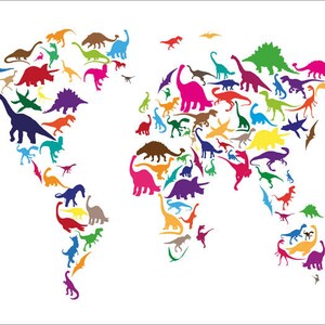 Dinosaur Map of the World Map, Art Print 777 image 2