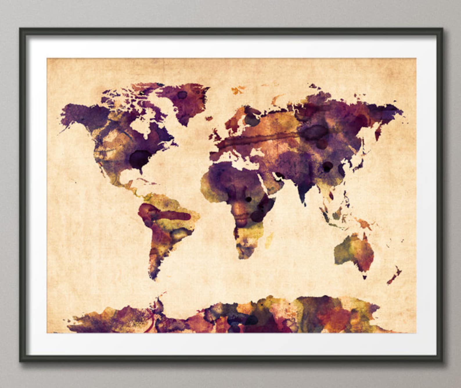 Watercolor Map of the World Map Art Print 104 - Etsy