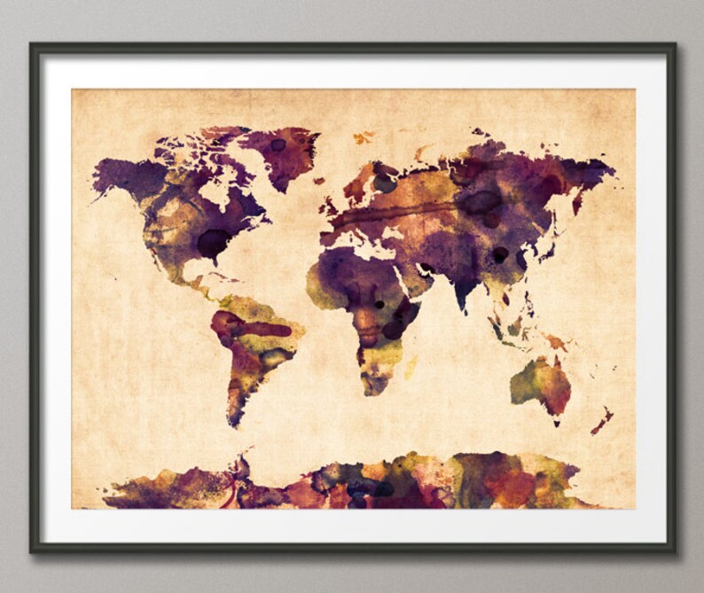 Watercolor Map of the World Map, Art Print 104 image 1