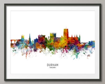 Durham Skyline England, Cityscape Painting Art Print Poster CX (6579)