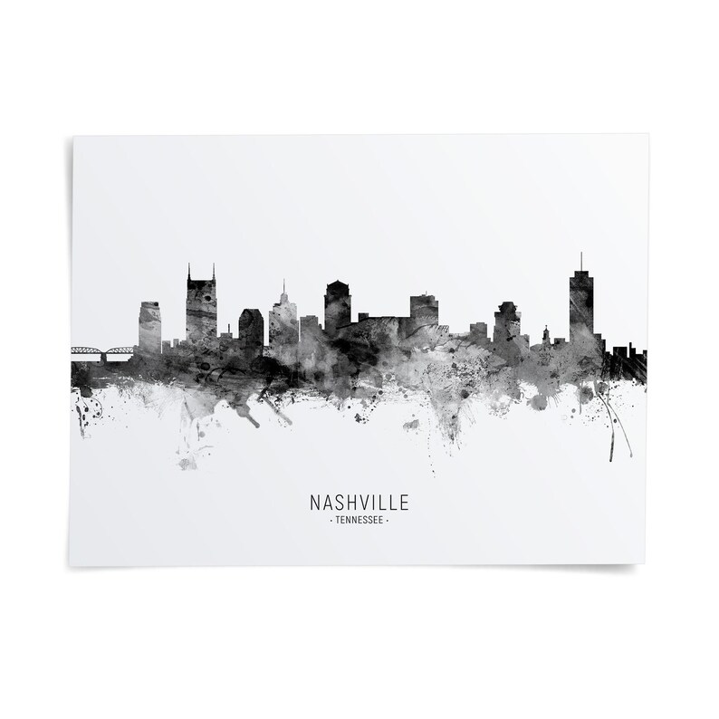 A black and white silhouette of the Nashville skyline, with the text "NASHVILLE - TENNESSEE" below it.