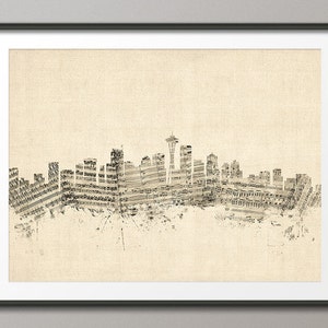 Skyline van Seattle, bladmuziek stadsgezicht Art Print (1390)