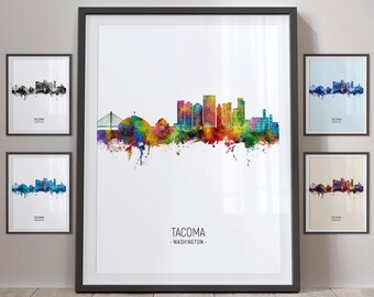 Tacoma Skyline, Washington Cityscape Art Print Poster Portrait - PX (27111)