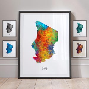 Carte du Tchad, aquarelle, impression d'art, affiche MX (10804)