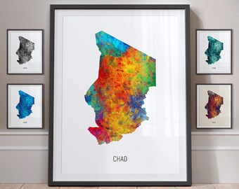 Chad Map, Watercolour Painting Art Print Poster, Portrait - MX (10804)