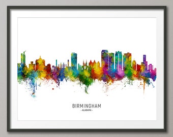 Birmingham Skyline Alabama, Cityscape Painting Art Print Poster CX (16111)