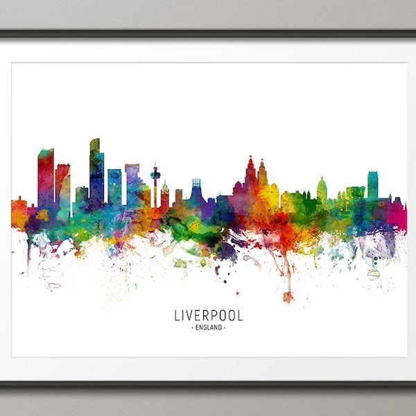 Liverpool Skyline Angleterre, Paysage urbain Peinture Art Print Poster CX (6508)