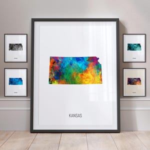 Carte du Kansas, impression d'art à l'aquarelle de l'État des États-Unis, affiche MX (30982)