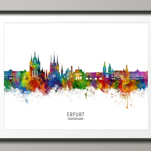 Erfurt Skyline Deutschland, Cityscape Painting Art Print Poster CX (33876)